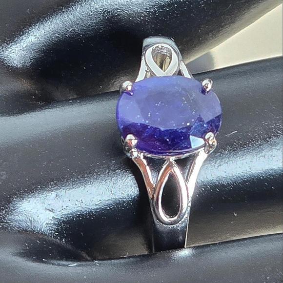 Natural Blue Sapphire 925 Sterling Silver Ring Sz 9 - Picture 6 of 10